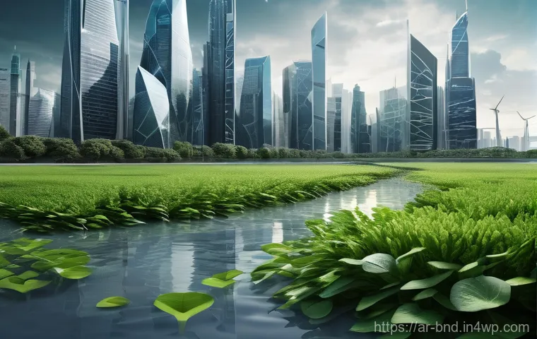 채권 투자에 대한 자연재해 리스크 분석 - **Prompt**: "A breathtaking, futuristic cityscape where financial markets meet the raw power of natu...