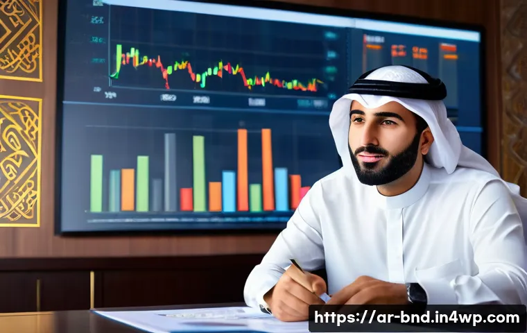 채권 포트폴리오 다각화 전략 - A professional Middle Eastern investor in traditional business attire, sitting at a sleek modern des...