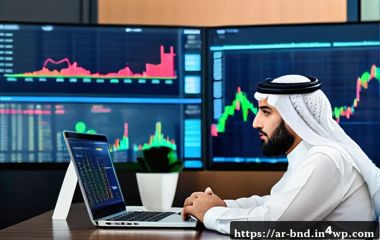 채권 수익률 상승 시 투자 접근법 - A professional Middle Eastern financial advisor in a modern office with Arabic calligraphy art on th...