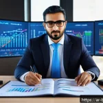 채권의 만기 관리와 투자 전략 - A professional Arab male financial advisor in a modern office setting, analyzing bond maturity sched...