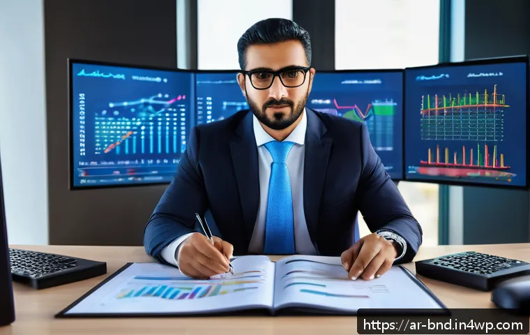 채권의 만기 관리와 투자 전략 - A professional Arab male financial advisor in a modern office setting, analyzing bond maturity sched...