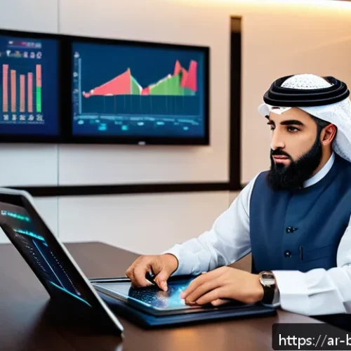 채권 시장의 변동성 관리 전략 - A sophisticated Middle Eastern investor in traditional attire, seated at a modern desk with multiple...